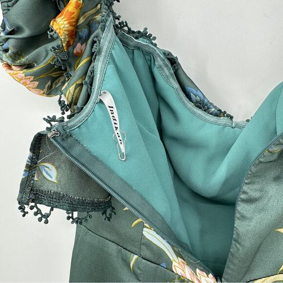 $11SALE!!! BOBBY BARDOT NECKLINE PUFF SLEEVE TEAL DRESS SIZE M - Picture 4 of 11